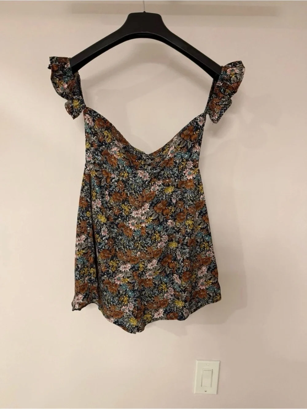 Nasty Gal Floral Off Shoulder Mini Dress 4 M SM Cold Shoulder Tie Sleeve Festiva - Picture 5 of 6